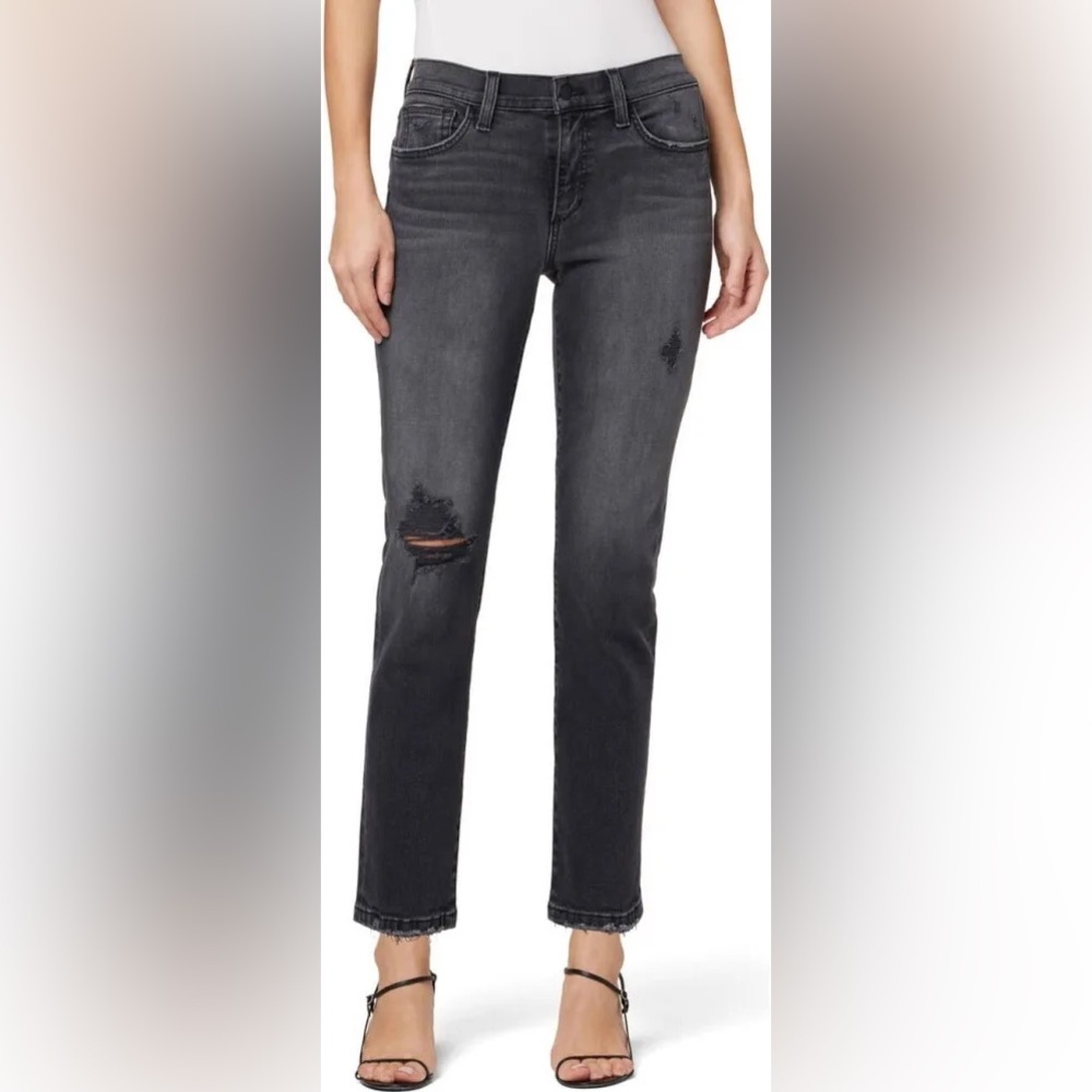Joe's Jeans Mid-Rise Kasey Crop Dark Gray Straight Leg Distressed Jeans Size 33